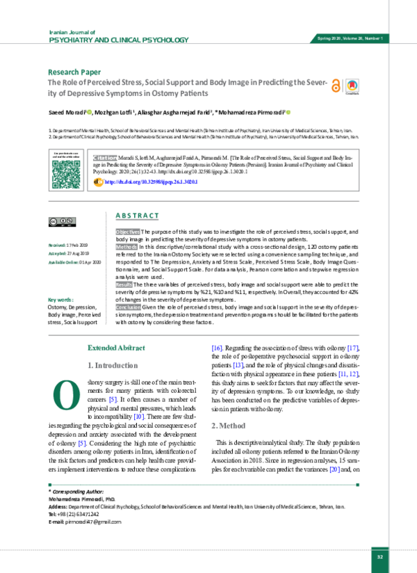 (PDF) The Role of Perceived Stress, Social Support and Body Image in ...