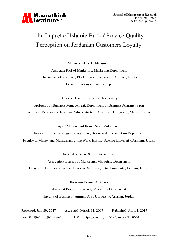 (PDF) The Impact of Islamic Banks' Service Quality Perception on ...