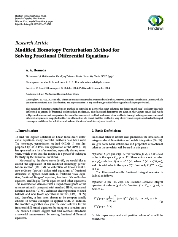 (PDF) Modified Homotopy Perturbation Method for Solving Fractional ...