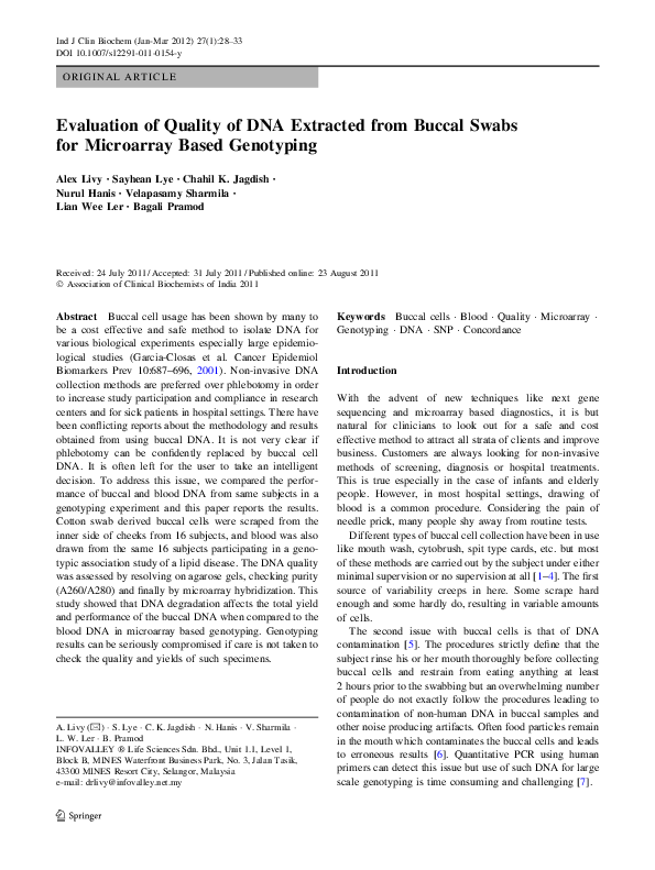 (PDF) Evaluation of Quality of DNA Extracted from Buccal Swabs for ...