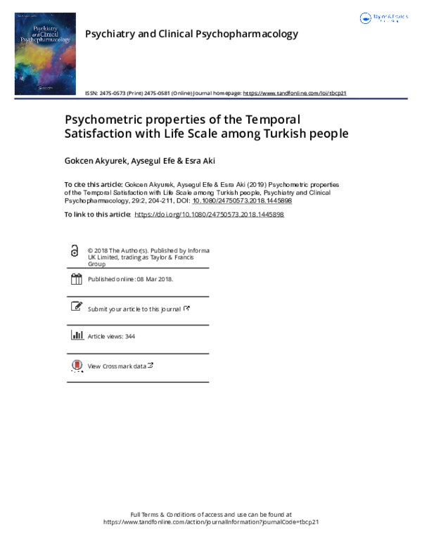 (PDF) Psychometric properties of the Temporal Satisfaction with Life ...