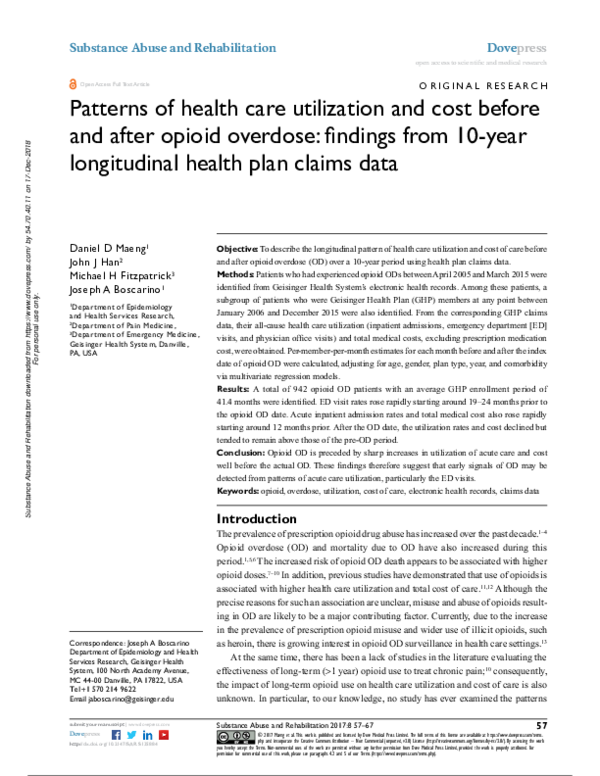 (PDF) Patterns of health care utilization and cost before and after ...