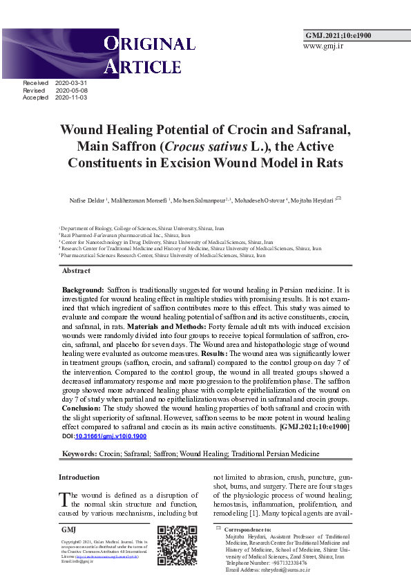 (PDF) Wound Healing Potential of Crocin and Safranal, Main Saffron ...