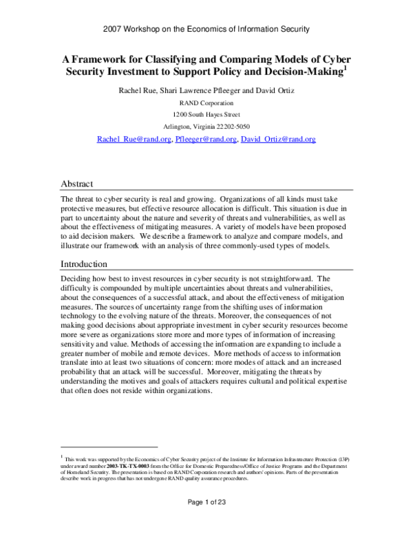 (PDF) A framework for classifying and comparing models of cyber ...