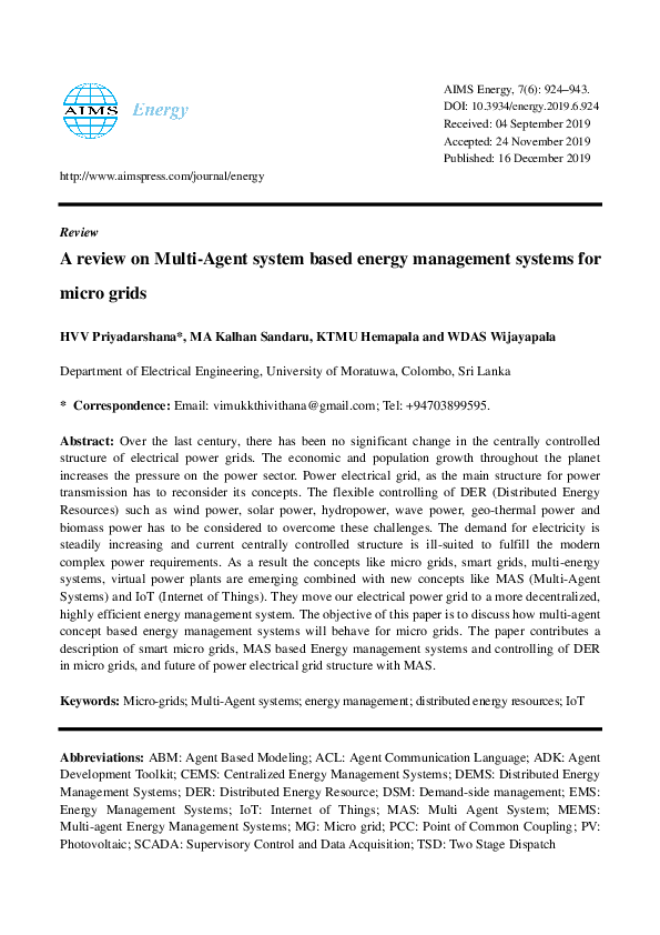 (PDF) A review on Multi-Agent system based energy management systems ...