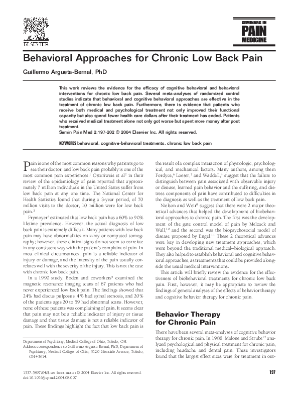 (PDF) Behavioral approaches for chronic low back pain