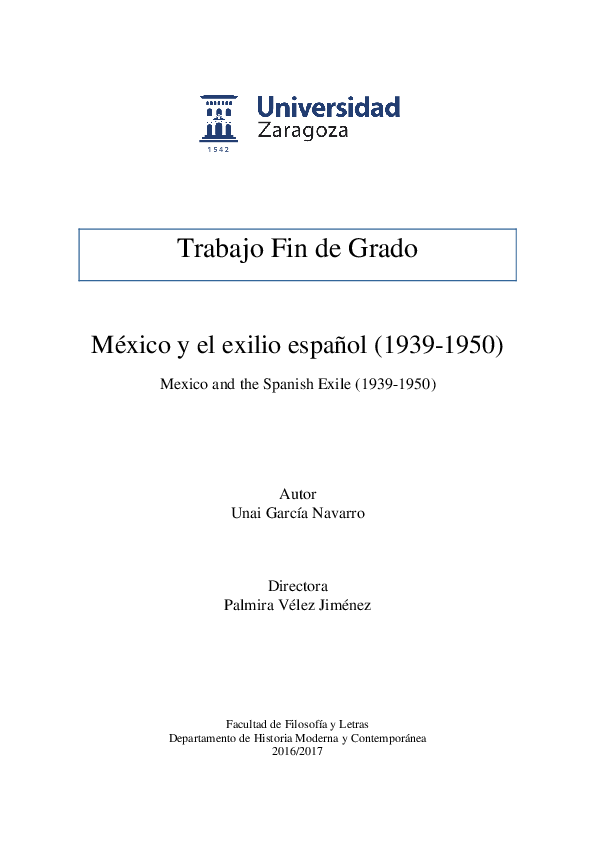 PDF) México y el exilio español (1939-1950) | UNAI GARCÍA NAVARRO - Academia.edu