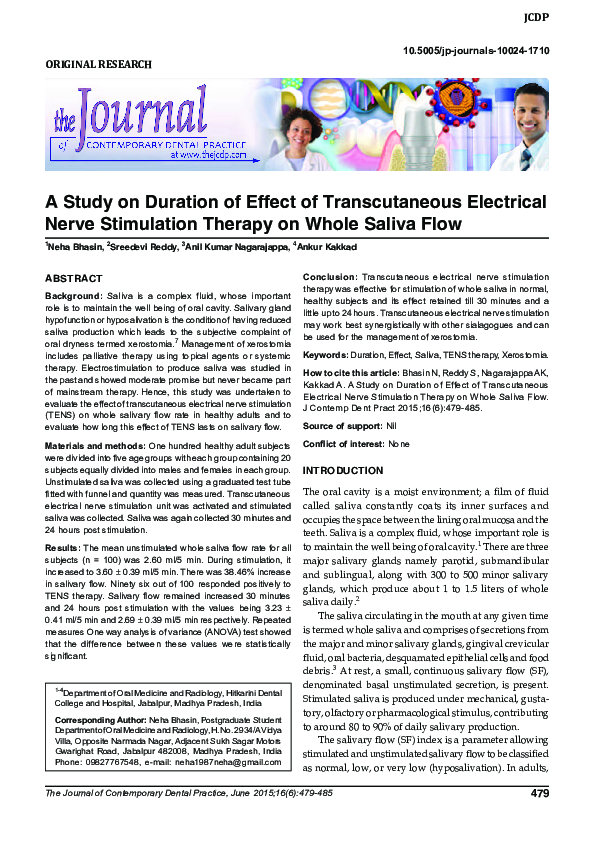 (PDF) A Study on Duration of Effect of Transcutaneous Electrical Nerve