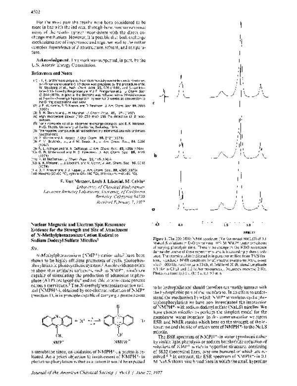 Pdf Nuclear Magnetic And Electron Spin Resonance Evidence For The Strength And Site Of Attachment Of N Methylphenazonium Cation Radical To Sodium Dodecyl Sulfate Micelles James Bolton Academia Edu