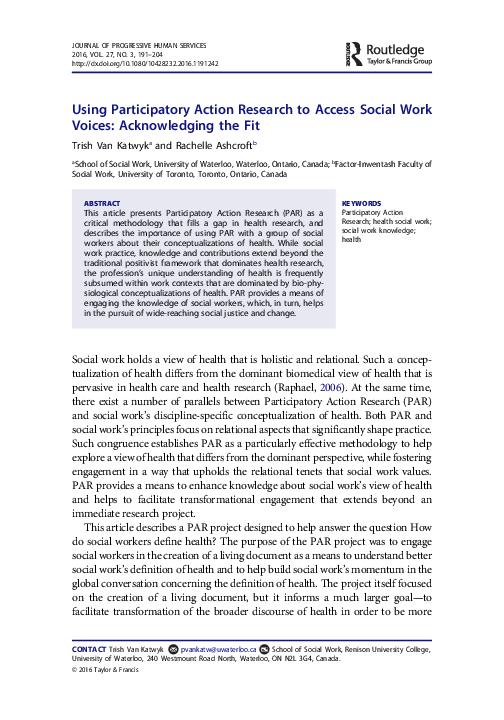 (PDF) Using Participatory Action Research to Access Social Work Voices ...