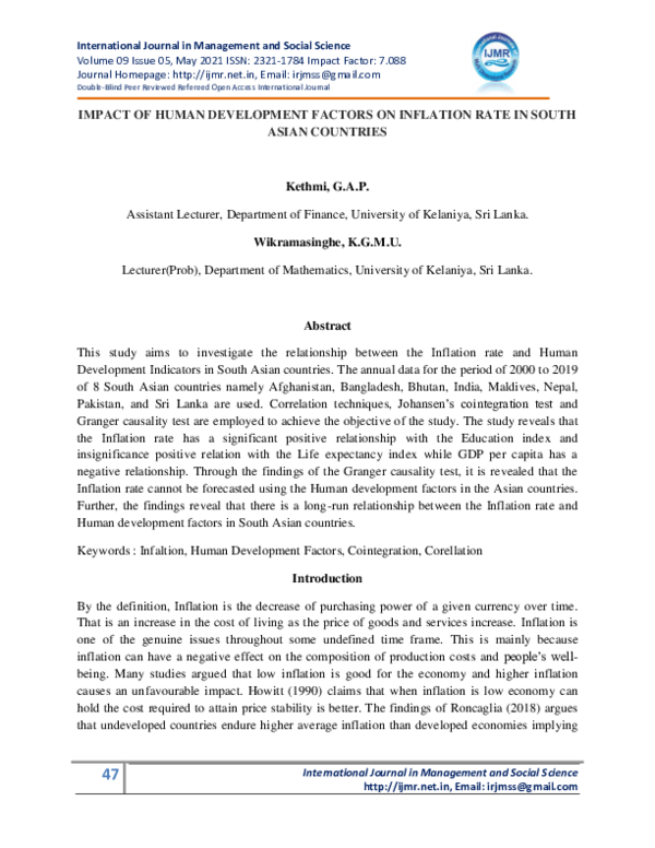(PDF) IMPACT OF HUMAN DEVELOPMENT FACTORS ON INFLATION RATE IN SOUTH ...