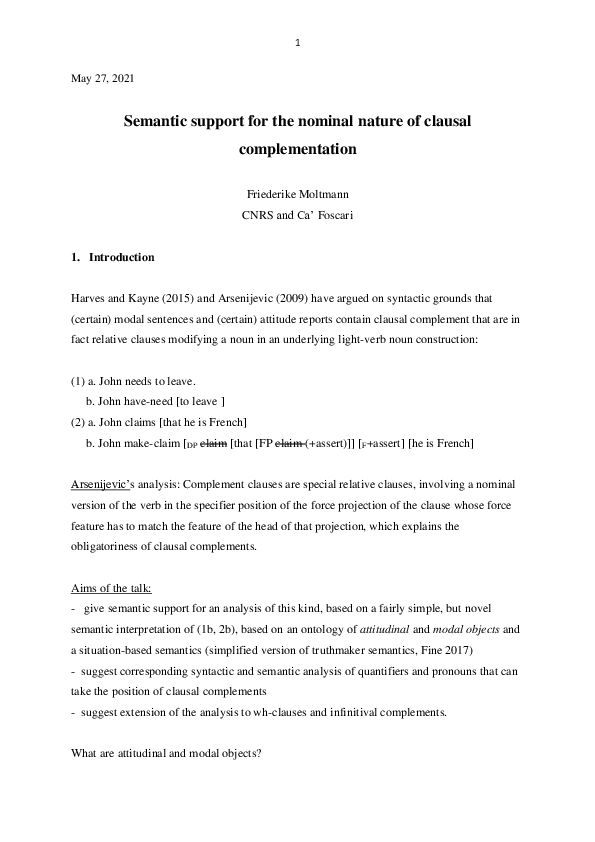 Pdf Semantic Support For The Nominal Nature Of Clausal