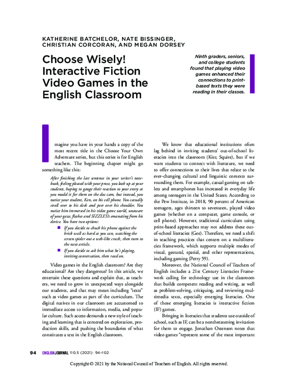 (PDF) Choose Wisely! Interactive Fiction Video Games in the English