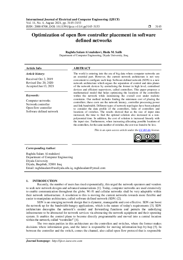 (PDF) Optimization of open flow controller placement in software ...