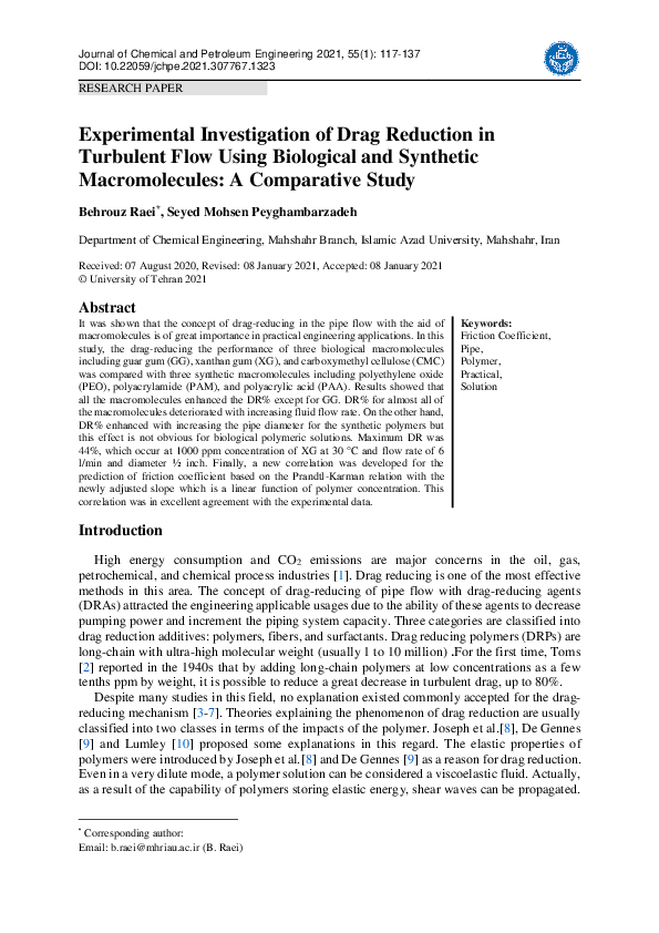 (PDF) Experimental Investigation of Drag Reduction in Turbulent Flow ...