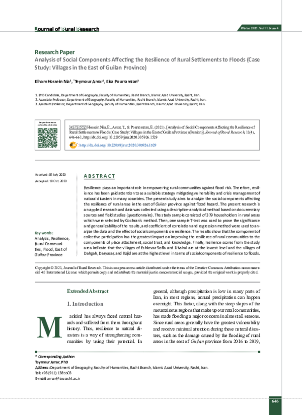 (PDF) Analysis of Social Components Affecting the Resilience of Rural ...