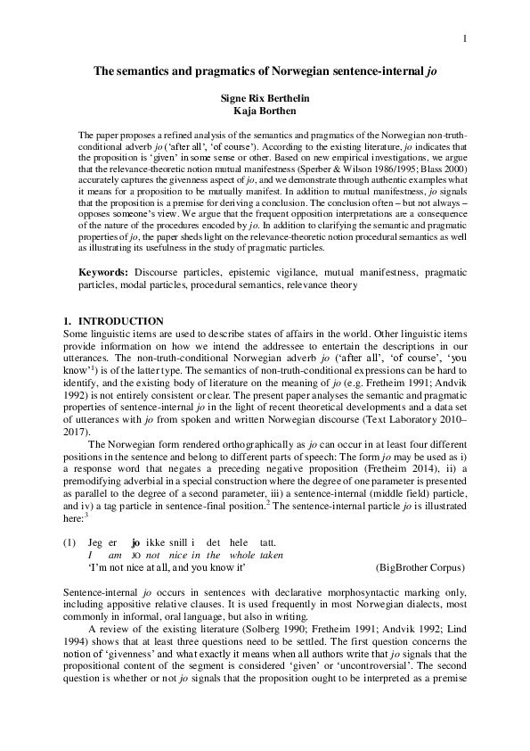 (PDF) The semantics and pragmatics of Norwegian sentence-internal jo