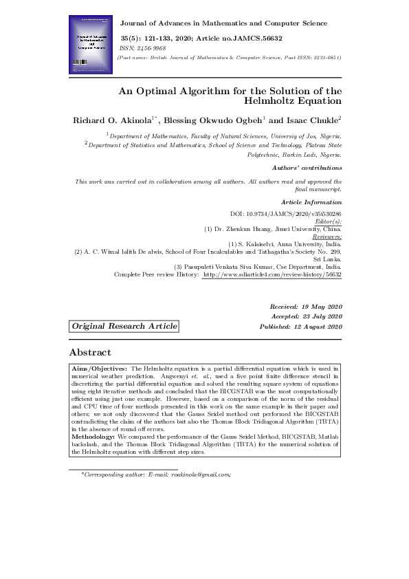 (PDF) An Optimal Algorithm for the Solution of the Helmholtz Equation