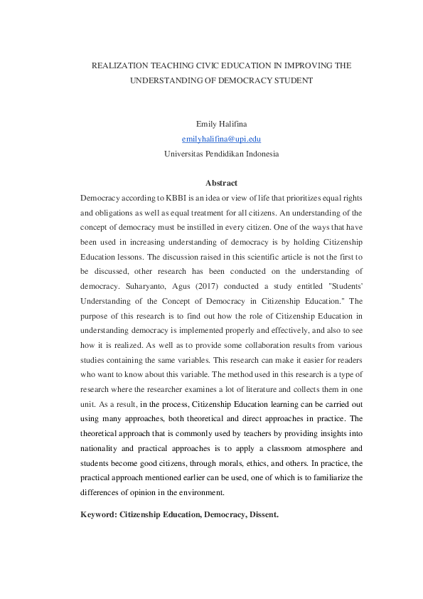 (PDF) REALIZATION TEACHING CIVIC EDUCATION IN IMPROVING THE ...