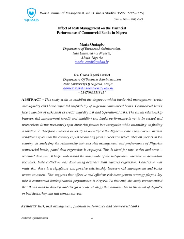(PDF) Effect of Risk Management on the Financial Performance of ...