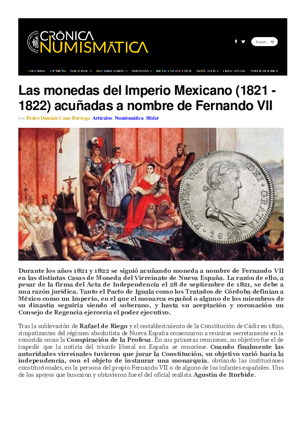 (PDF) Las monedas del Imperio Mexicano (1821 1822) acuñadas a nombre
