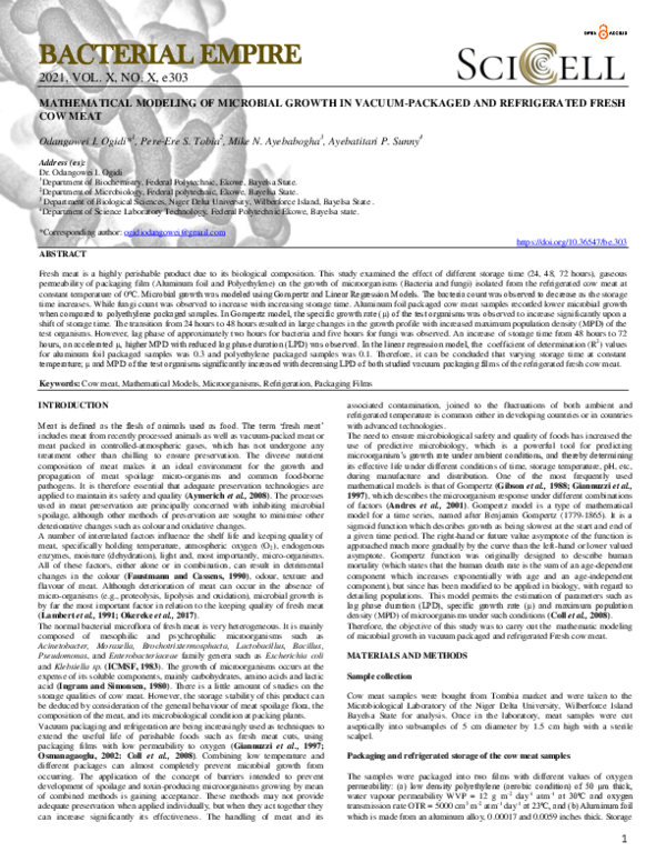 (PDF) MATHEMATICAL MODELING OF MICROBIAL GROWTH IN VACUUM-PACKAGED AND ...