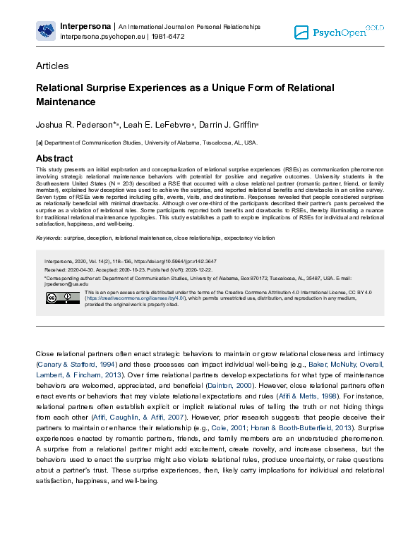 (PDF) Relational Surprise Experiences as a Unique Form of Relational ...