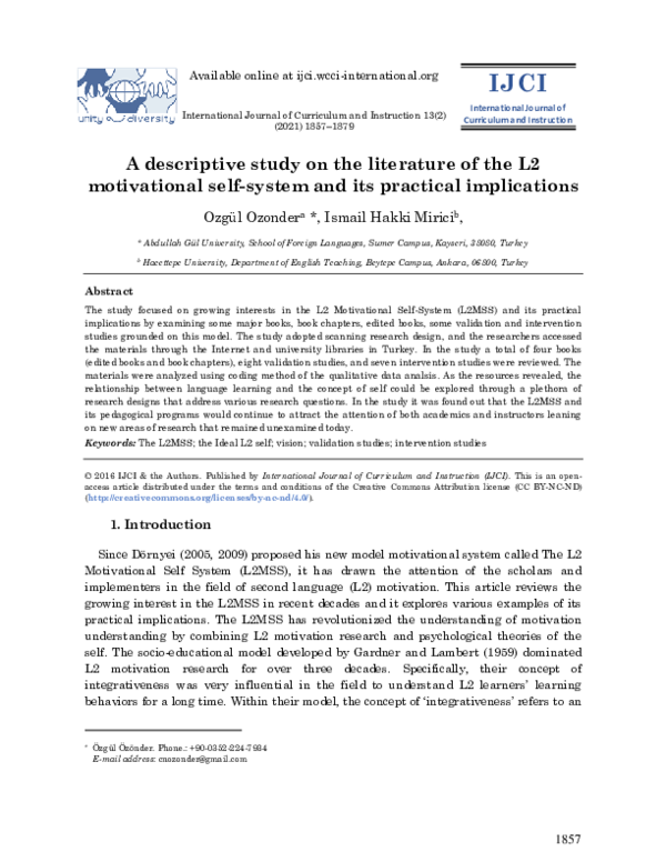 (PDF) A descriptive study on the literature of the L2 motivational self ...