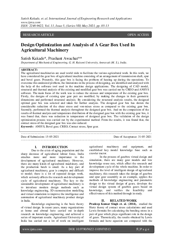 (PDF) Design Optimization and Analysis of A Gear Box Used In ...