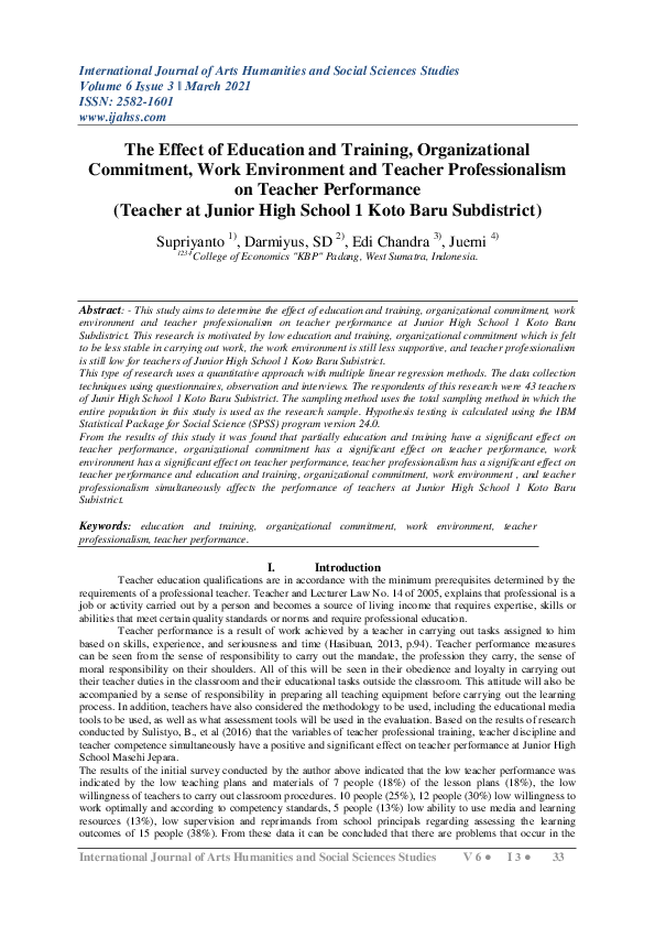 (PDF) The Effect of Education and Training, Organizational Commitment ...