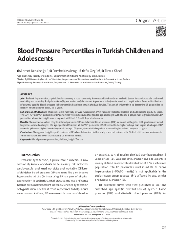 (PDF) Blood Pressure Percentiles in Turkish Children and Adolescents