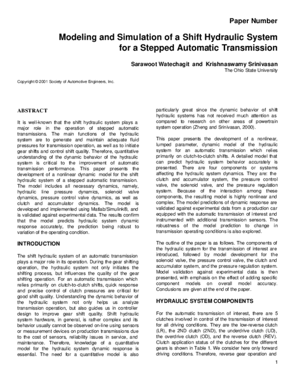 (PDF) Modeling and Simulation of a Shift Hydraulic System for a Stepped ...