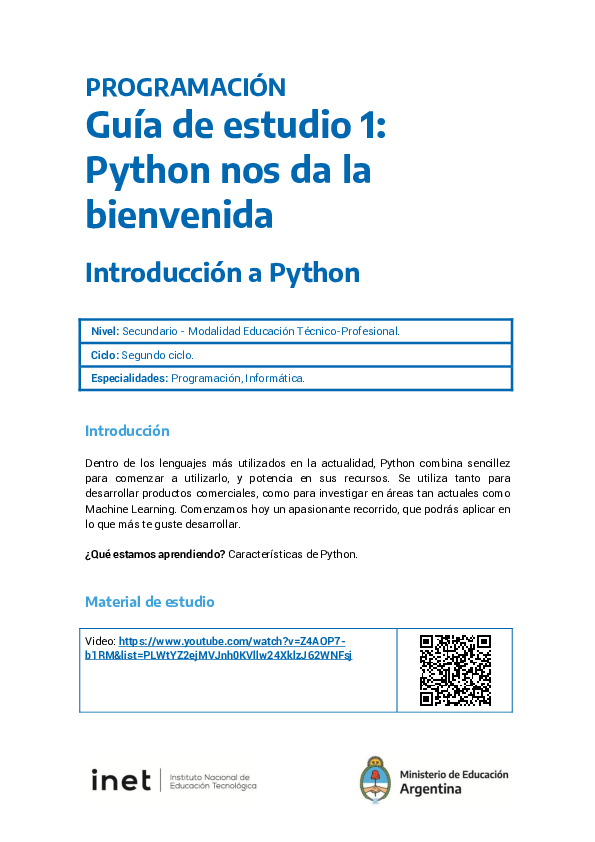 (PDF) Guía de estudio 1: Python nos da la bienvenida Introducción a Python