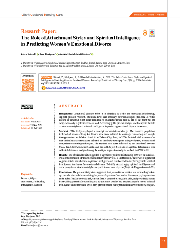 (PDF) The Role of Attachment Styles and Spiritual Intelligence in ...