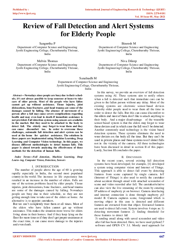 (PDF) Review of Fall Detection and Alert Systems for Elderly People