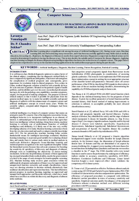 (PDF) Literature Survey on Machine Learning Based Techniques in Medical ...