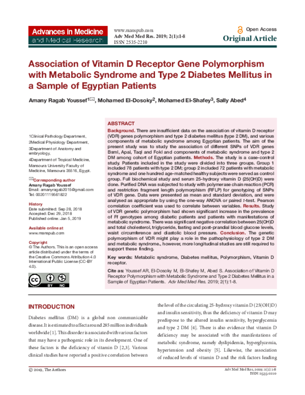 (PDF) Association of Vitamin D Receptor Gene Polymorphism with ...