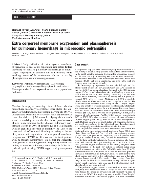 (PDF) Extra corporeal membrane oxygenation and plasmapheresis for ...