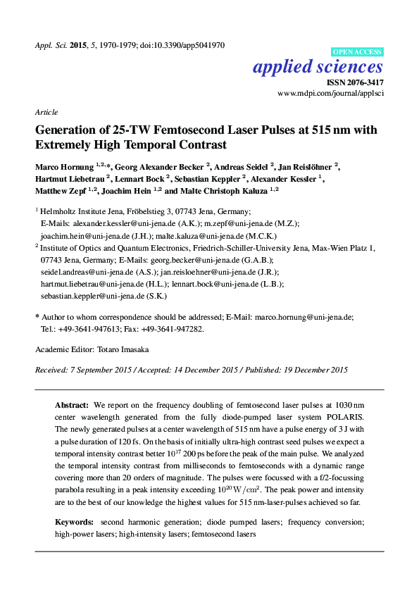 (PDF) Generation of 25-TW Femtosecond Laser Pulses at 515 nm with ...