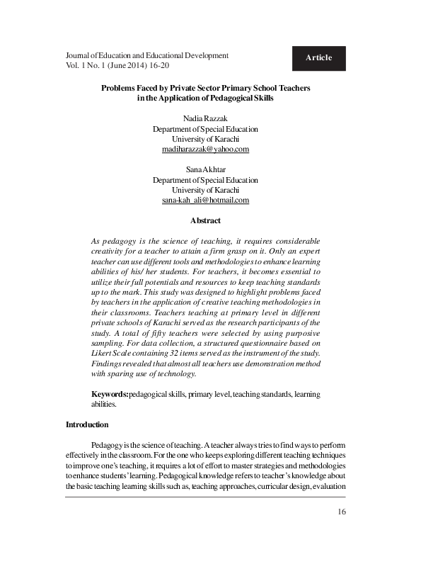 (PDF) Problems Faced by Private Sector Primary School Teachers in the ...