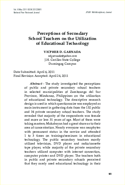 (PDF) Perceptions of Secondary School Teachers on the Utilization of ...