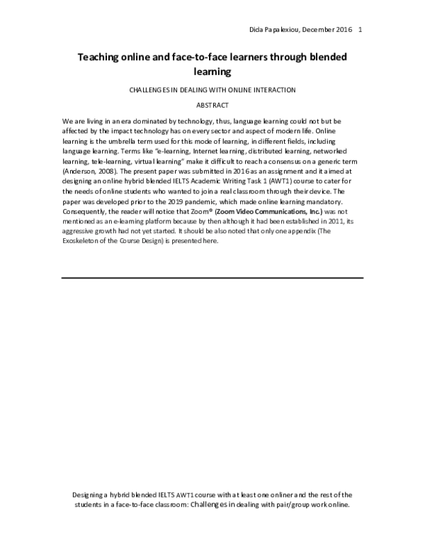 (PDF) Teaching online and face-to-face learners through blended learning