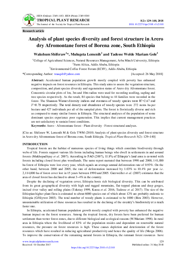(PDF) Analysis of plant species diversity and forest structure in Arero ...
