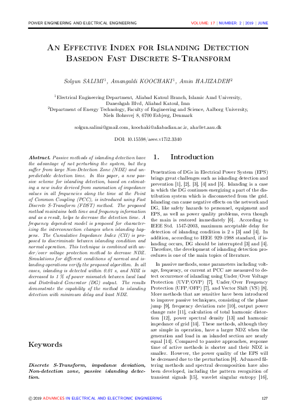(PDF) An Effective Index for Islanding Detection Based on Fast Discrete ...