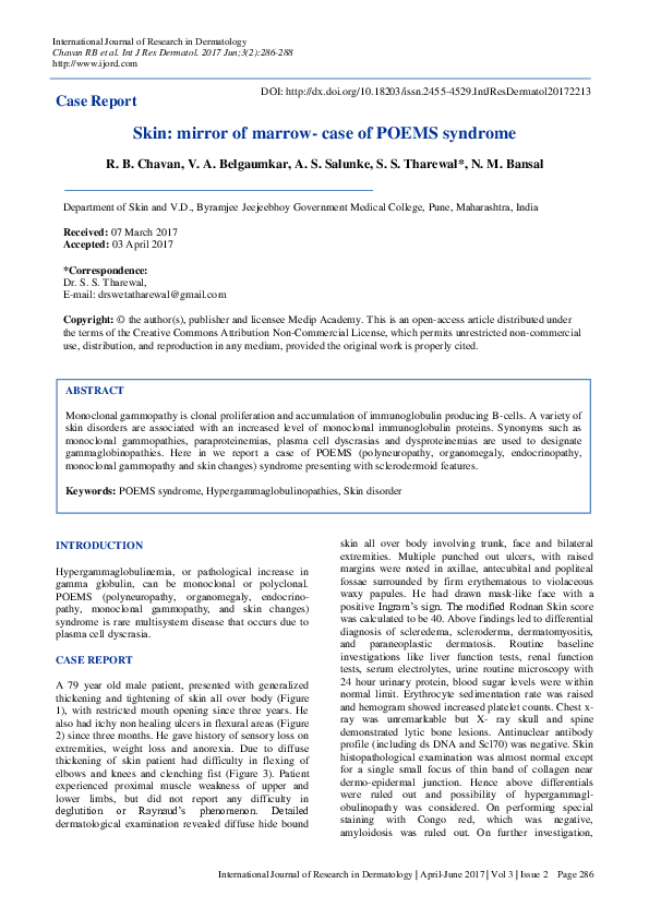 (PDF) Skin: mirror of marrow- case of POEMS syndrome