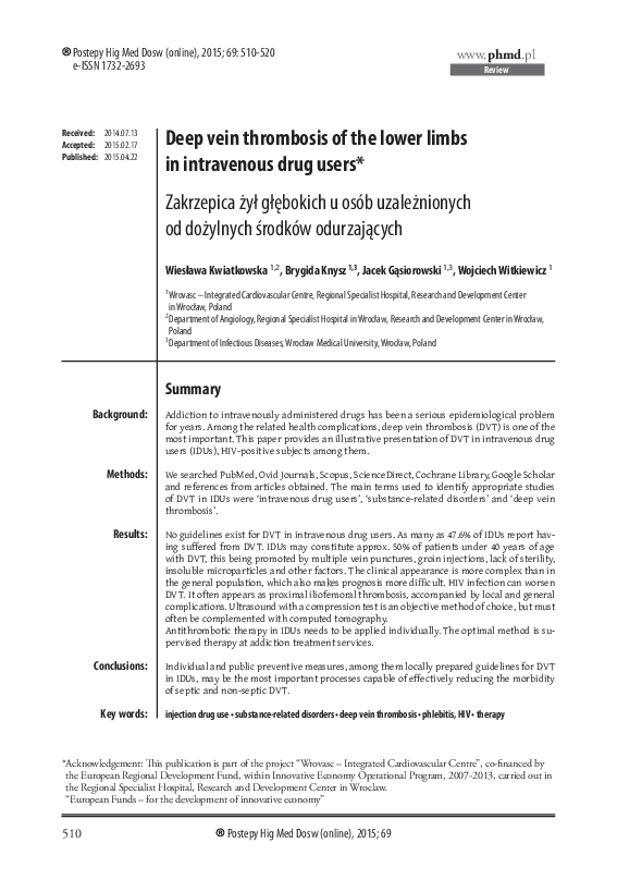 (PDF) Deep vein thrombosis of the lower limbs in intravenous drug users