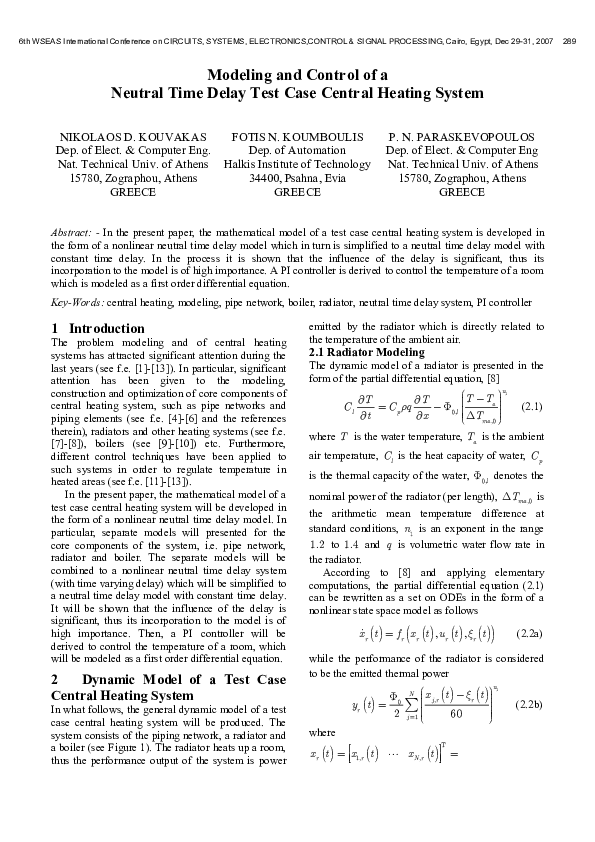 (PDF) Modeling and Control of a Neutral Time Delay Test Case Central ...