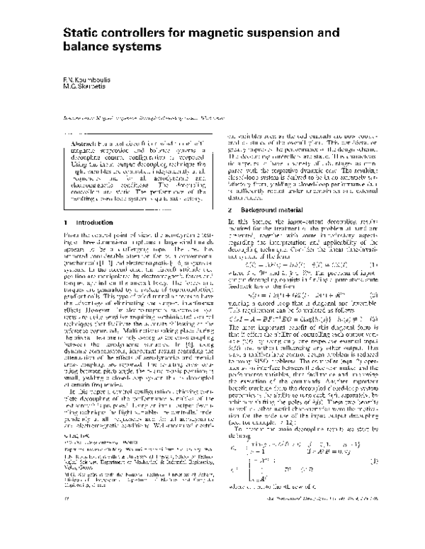 (PDF) Static controllers for magnetic suspension and balance systems