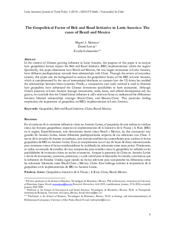 (PDF) The Geopolitical Factor of Belt and Road Initiative in Latin America