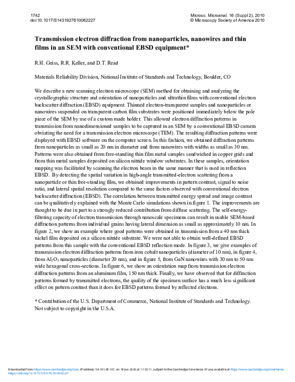 (PDF) Transmission Electron Diffraction From Nanoparticles, Nanowires ...